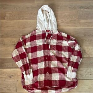 Red and White Plaid Hoodie Shirt American Eagle Size Large